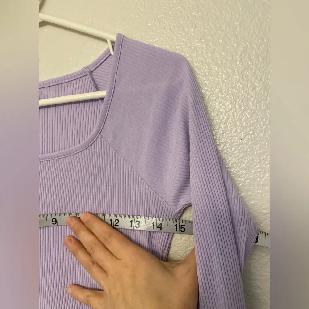 Old Navy lavender long sleeve ribbed-knit dress square neckline pockets XL 14-16